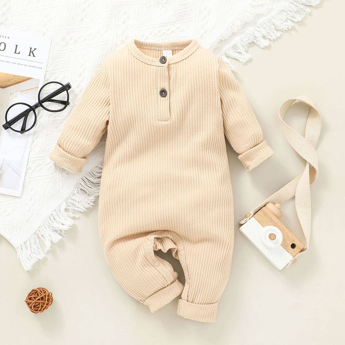 Baby Boy/Girl 95% Cotton Ribbed Button Up Jumpsuit
