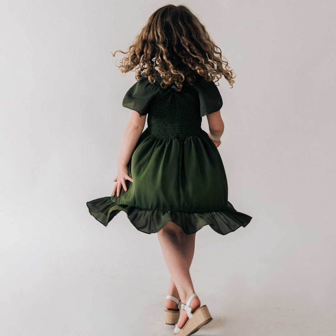 Dark Green Chiffon Dress - Child