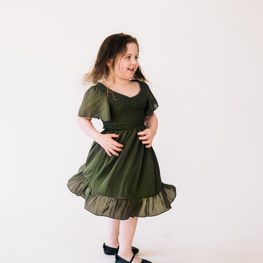 Dark Green Chiffon Dress - Child
