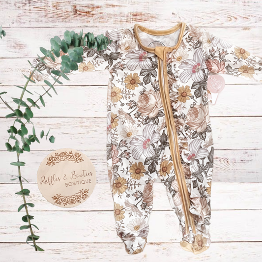 Baby Girls Ruffle Dubble Zipper Sleeper Floral Melody
