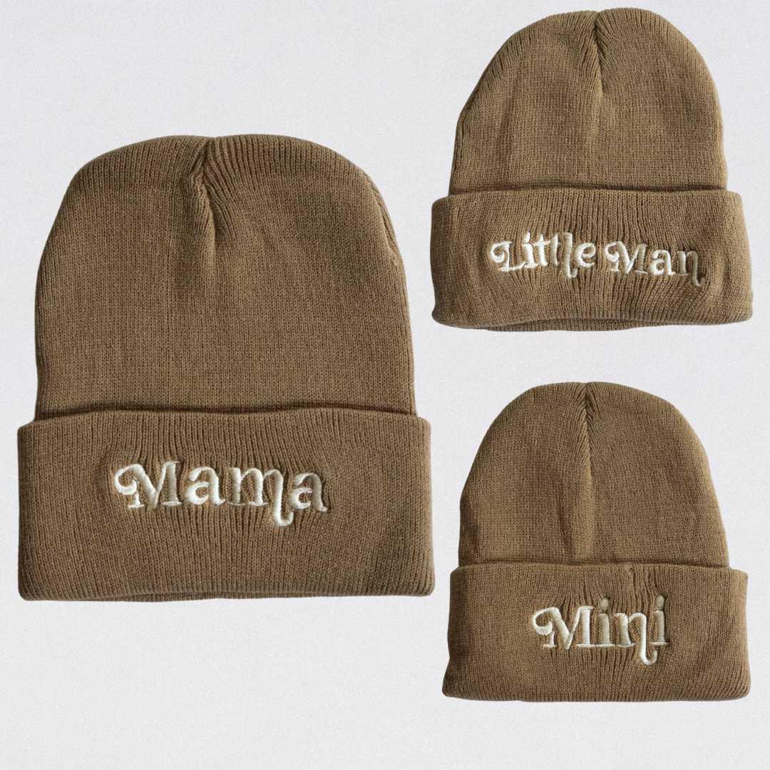 Matching Knit Hats- Mama- Tan
