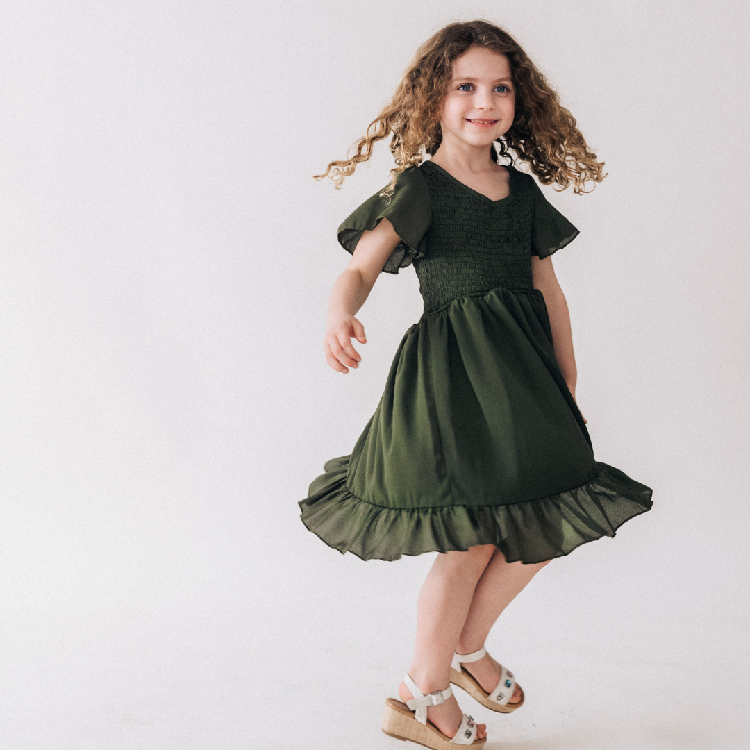 Dark Green Chiffon Dress - Child